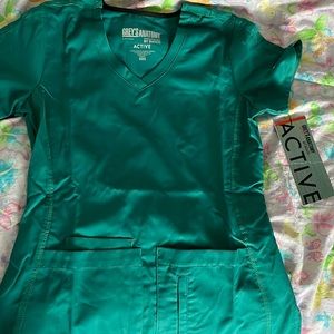 Greys anatomy —Hunter green XXS scrub top 3-pocket v-neck top